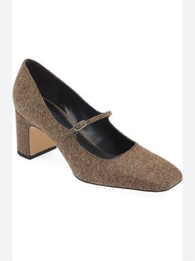 Nordstrom Brown Herringbone Mary Jane Block Heel - size 10